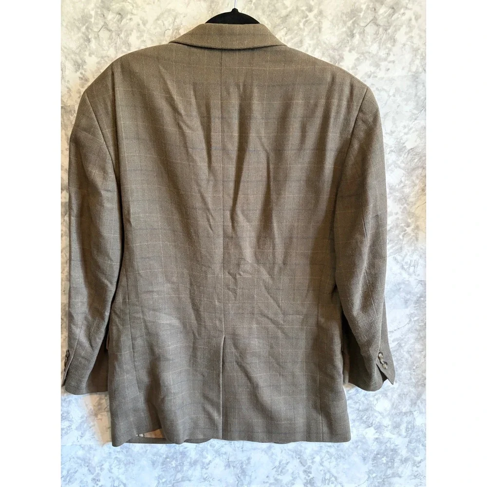 Jos. A. Bank 39R Sport Coat Blazer Wool Silk Brown Windowpane‎